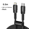 Black Toucki USB-C to IP interface charging cable shown coiled.