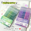 A set of nine Languo Green Style and Paper Style gel pens in various shades displayed on a white background.