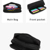 Black aesthetic oxford pencil pouch shown in various views including the main bag and front pocket.