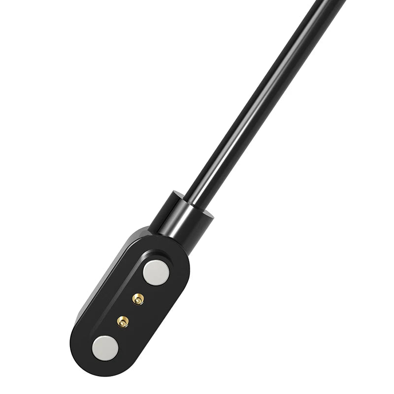 A black magnetic USB charging adapter with a long cable and a connector head.