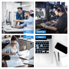 A collage showing people using a gaming mouse pad in an office, for gaming, and other contexts like home and work.