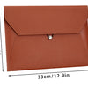 A brown leather document organizer bag with a flap closure and silver snap button.
