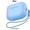 Blue liquid silicone case for AirPods Pro 2 with a cleaning pen and lanyard