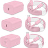 Three pink fast charging USB-C power adapters shown in various views and with coiled cables.