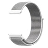 A gray nylon loop watch strap with a white buckle shown against a white background.