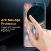 Hand applying an anti smudge protection coating to a smartphone screen featuring a space background.