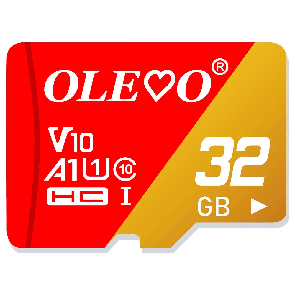 Red and yellow memory card with markings V10 A1W and 32 GB storage capacity