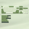 A set of bright green dye-sublimated PBT keycaps for a mechanical keyboard.