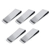 Four ultra-thin stainless steel money clips displayed on a white background.