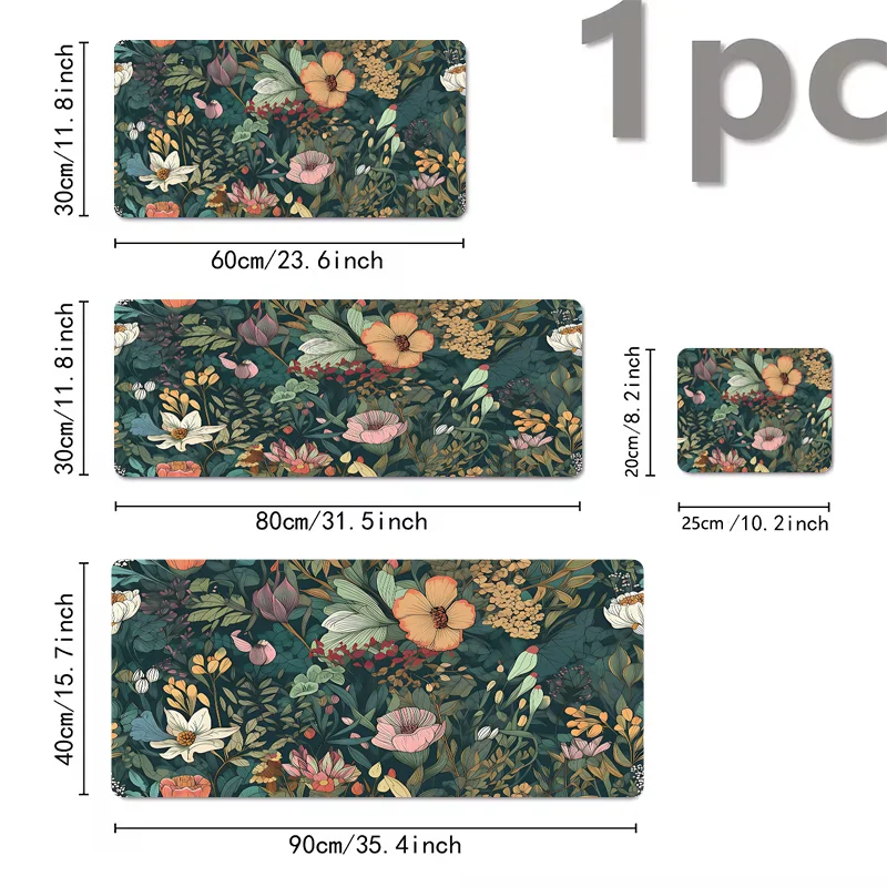 A large floral design mouse pad featuring dark green foliage and orange, pink, and white flowers.