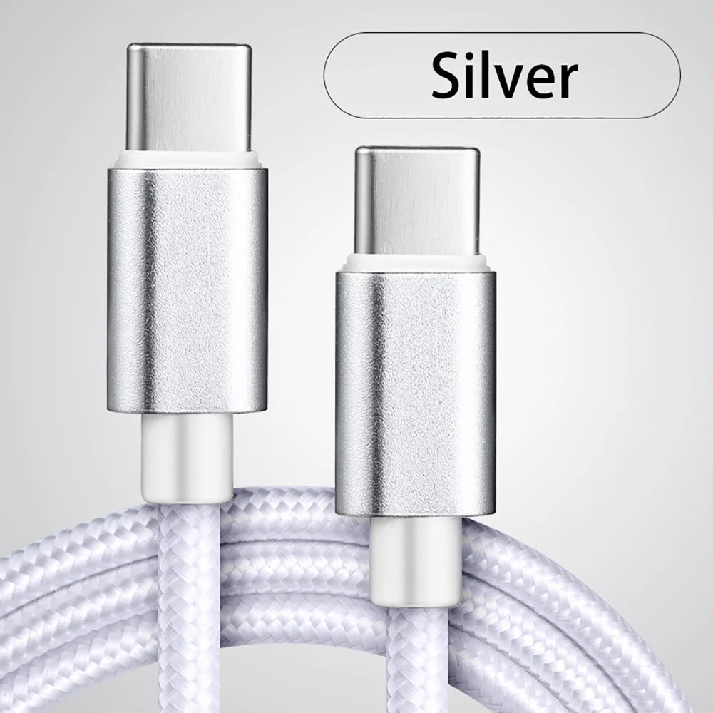 Silver durable fast charging USB-C to Type-C cable with metal connectors