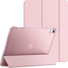 A pink slim protective case for an iPad, shown with a matching cover and a stand.