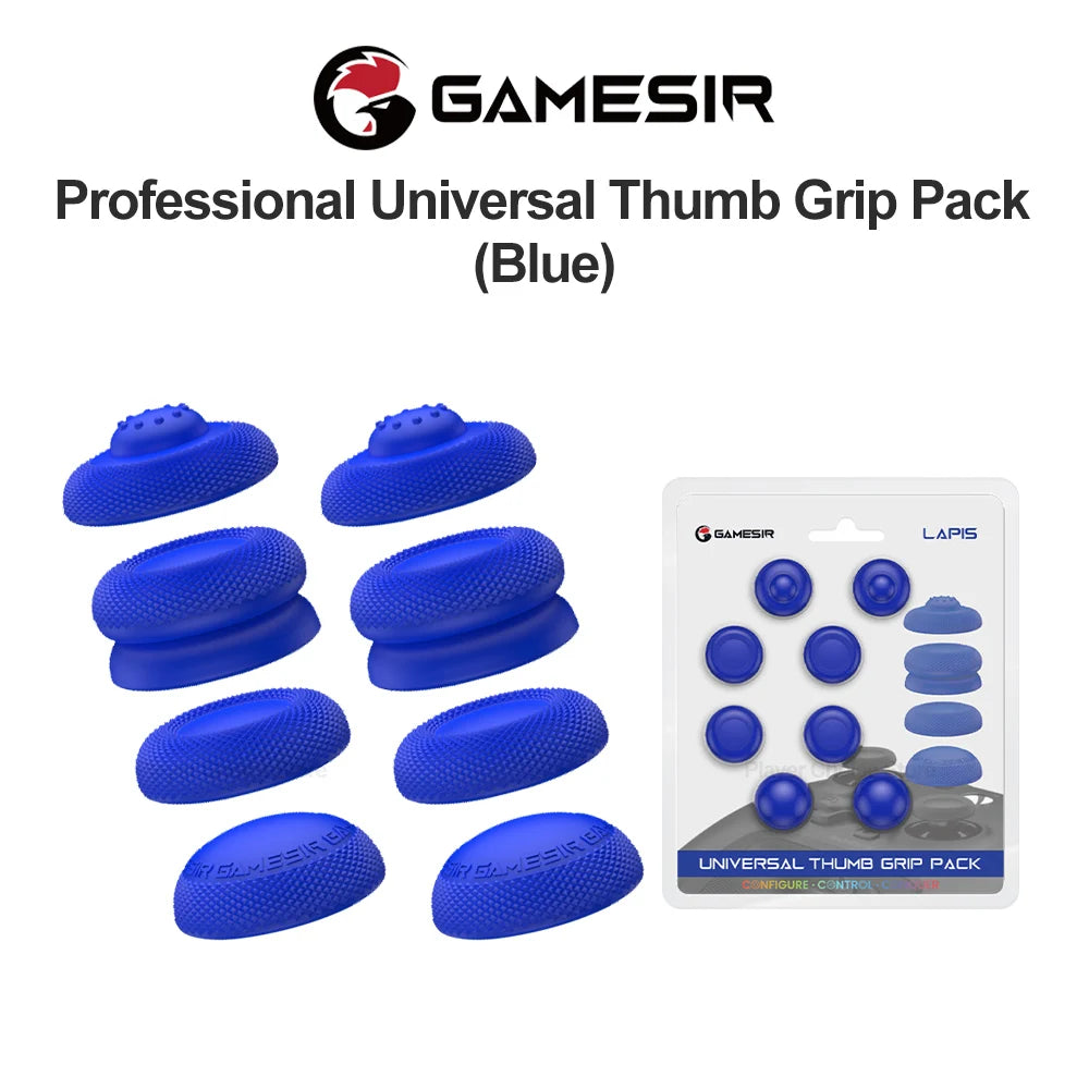 A pack of blue silicone thumb grips for professional universal use, shown next to the Gamesir brand logo.