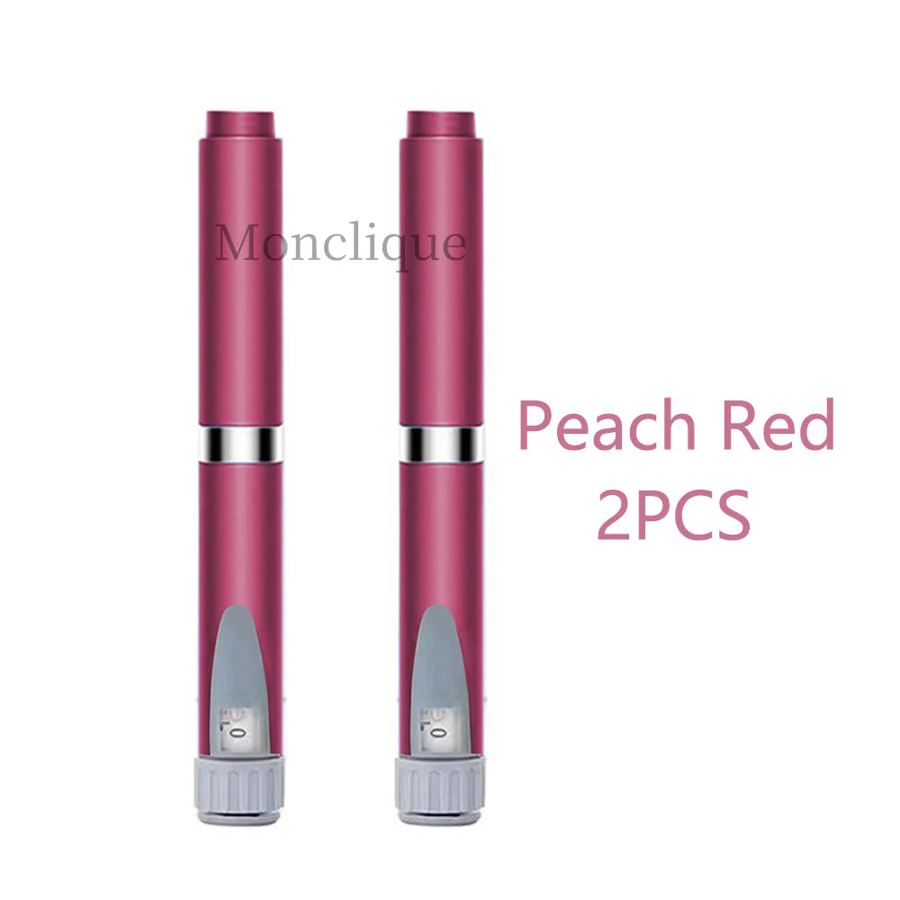 Two pink Monclique reusable metal injection pens in a vertical display.