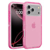 A pink clear shockproof case for an iPhone, showing the phone screen and back.