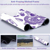 Roll of anti-fraying stitched frame fabric featuring a purple and white Japanese dragon pattern