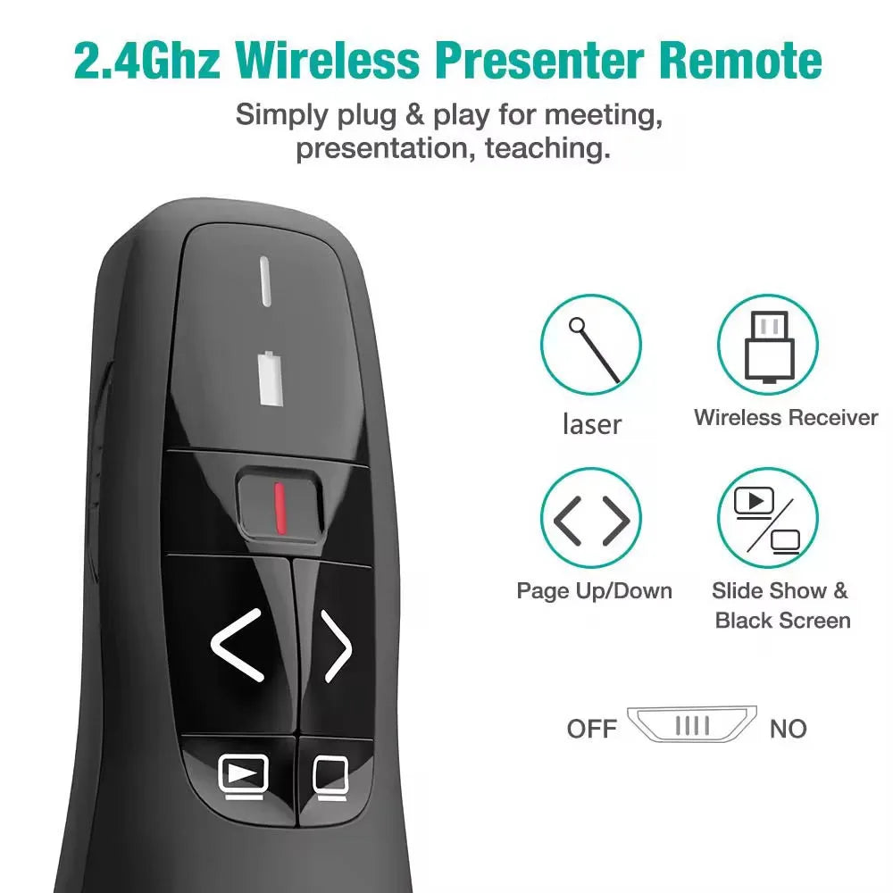 Black wireless presenter remote control for 2.4GHz presentation and teaching