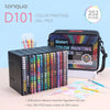 A black case of Lanquo D101 color painting gel pens with 230 colors and a notebook.