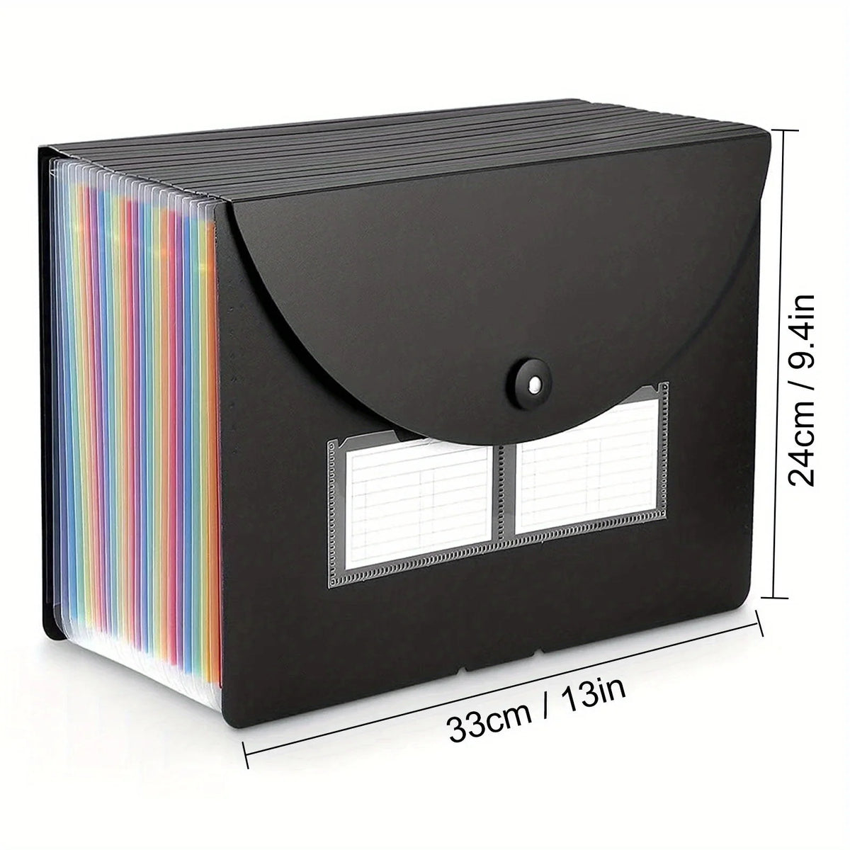 Portaarchivador de carpeta acordeón extensible negro con ventana plástica y rejilla interna