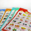 Colorful poster featuring various fruits and vegetables for interactive alphabet learning.