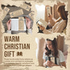 A set of decorative Bible verse bookmarks is shown being used in a cozy, warm-toned setting.