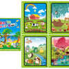 A set of five illustrated pages from a Magic Water Book featuring colorful scenes and animals.