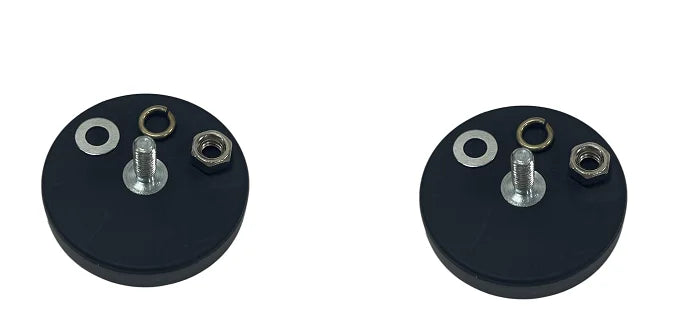 A black magnetic base mount bracket for LED lights showing various mounting hardware like rings and screws.