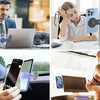 A collage showing a magnetic phone holder used for laptops, monitors, and a smartphone in various contexts.
