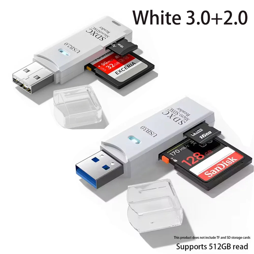 White 3.0+2.0 card reader kit showing a flash drive and SD card reader modules.