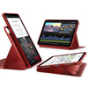 A red magnetic folio case for an iPad Air is shown in three views.