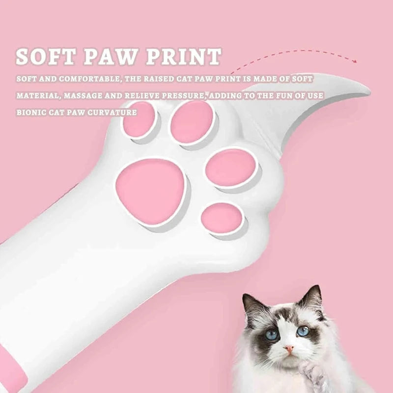 A white soft paw print tool is shown next to a cat.