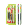A set of color changing fidget pens in various colors displayed in a green plastic packaging.