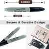 A black marker pen with a silver cap and a clear measurement scale showing 5.8 inches and 3.5 inches.
