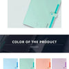 A collection of A4 document accordion folders in various colors including blue, green, orange, purple, white, gray, and black