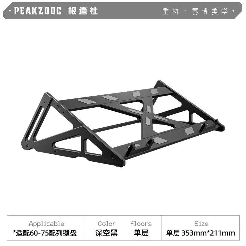 Black metal keyboard display stand with a sturdy frame for mechanical keyboards