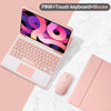 Pink Touch keyboard and mouse combo for an iPad shown on a marble surface.