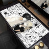 An oversized white and black manga-themed mouse pad featuring various character illustrations for gaming and office use.