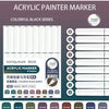 A set of 9 colorful black acrylic paint markers with a 720 degree tip for drawing and art