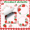 A set of strawberry shaped self-stick memo notes on a pink and white checkered background.