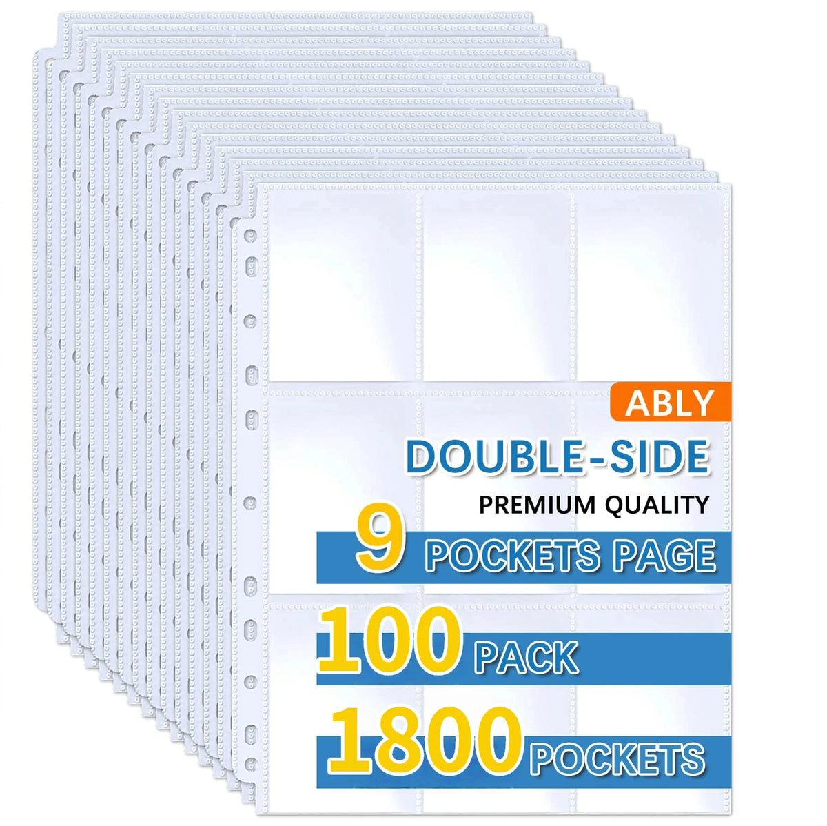 A stack of 100 packs of double-sided card sleeve pages with 1800 pockets for binder albums