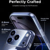 A close-up of a clear magnetic case for an iPhone showing precise hole positioning and coverage details.