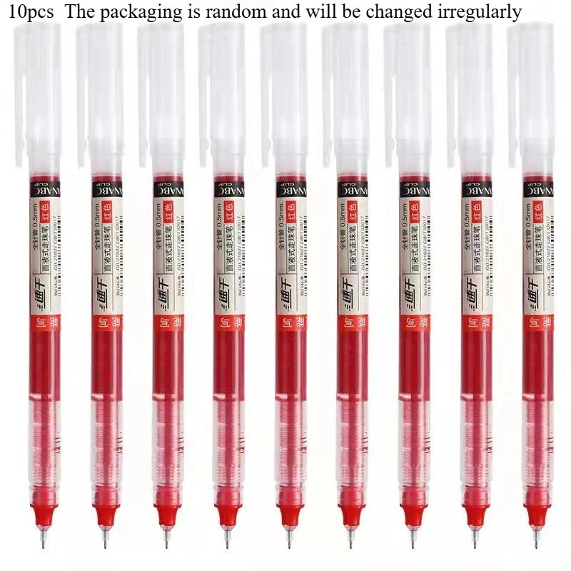 A set of ten smooth quick-drying gel pens in red and white packaging.