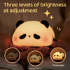 A panda silicone night light is shown with three adjustment levels, labeled first gear, second gear, and three gear.