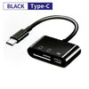 Adaptador de tarjeta lectora Type-C a USB OTG, cable y conector negro.