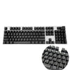 A set of 104-key backlit ABS mechanical keyboard keycaps shown in a row.
