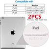 A package showing a 9H tempered glass screen protector for iPad, with compatibility lists and an example of the product.