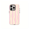 A light pink and cream striped dual-layer phone case with a clear back and a camera module on the back.