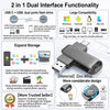 A black dual interface flash drive with multiple ports and accessories for expanding storage.
