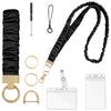 Black stretchy breakaway lanyard with a retractable reel and gold-toned ID badge holder.