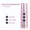 Pluma de tatuaje permanente eléctrica rosa con botones para voltaje y funciones de inicio/parada.
